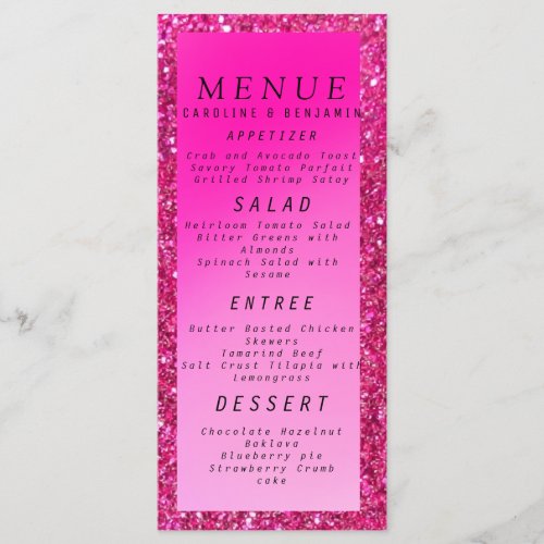 Rose gold glitter blush pink script wedding menu