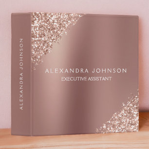 Rose Gold Glitter   Blush Pink Sparkle Glitter 3 Ring Binder