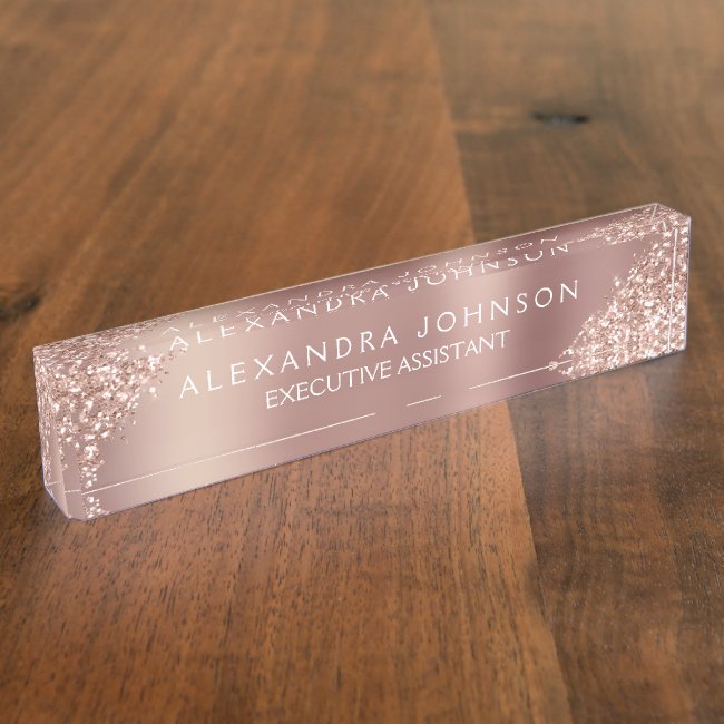 Rose Gold Glitter | Blush Pink Sparkle Glitter Desk Name Plate