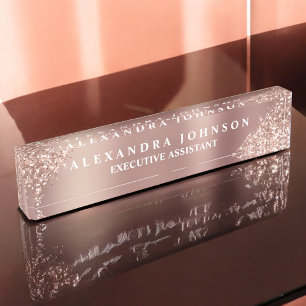Rose Gold Glitter Blush Pink Sparkle Glitter Desk Name Plate