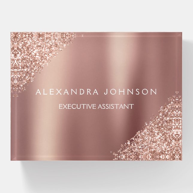 Rose Gold Glitter | Blush Pink Sparkle Glitter Paperweight (Front)