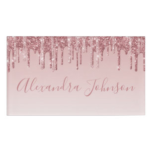 Rose Gold Glitter   Blush Pink Sparkle Modern Name Tag