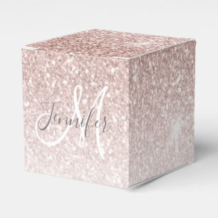 Rose Gold Glitter Blush Pink Sparkle Monogram Favor Boxes