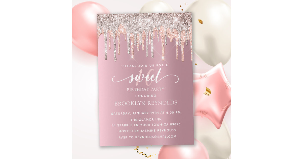 Rose Gold Glitter Blush Pink Sweet 16 Birthday Invitation | Zazzle