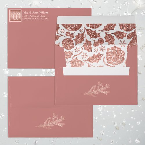 Rose Gold Glitter  Blush Pink Template Christmas Envelope
