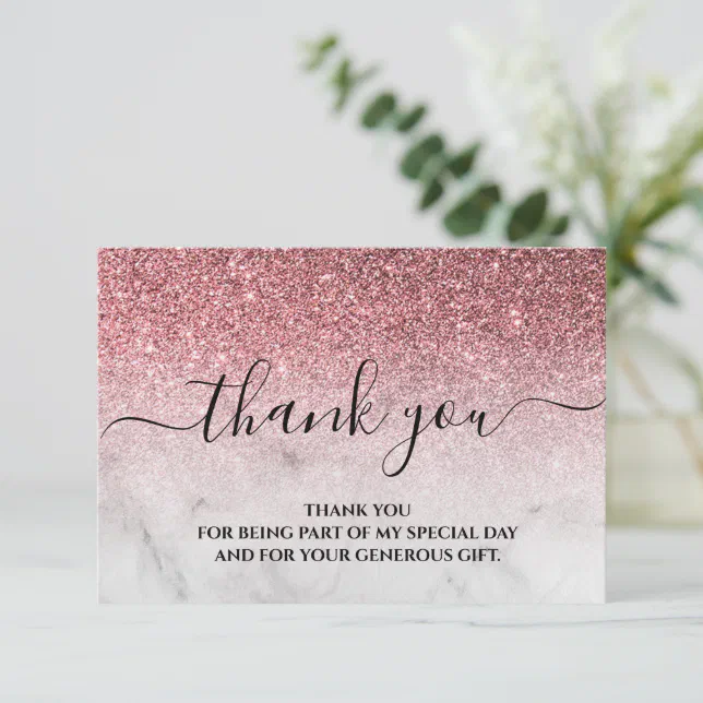 Rose gold glitter blush pink thank you card | Zazzle