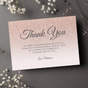 Rose gold glitter blush pink thank you Sweet 16 Card