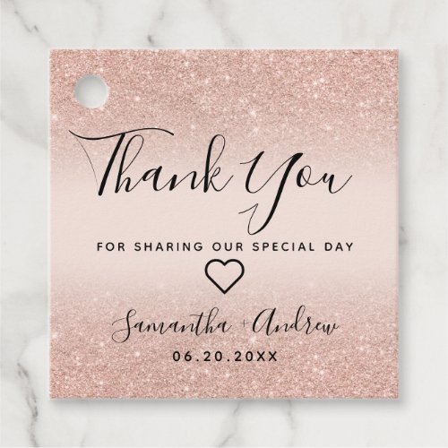 Rose gold glitter blush pink thank you wedding favor tags