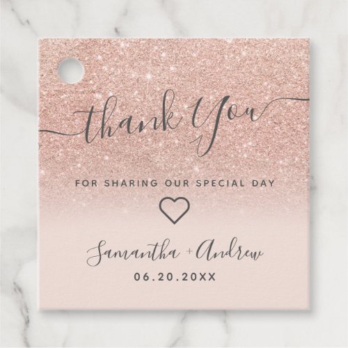 Rose gold glitter blush pink thank you wedding favor tags