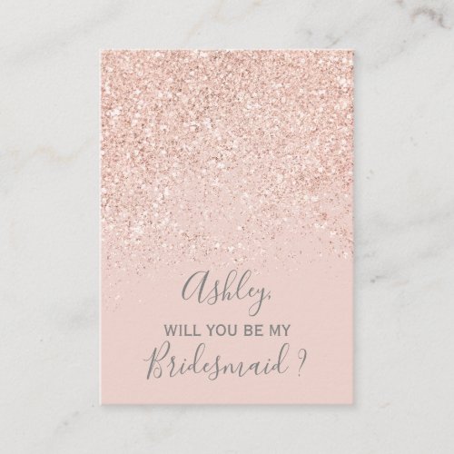 Rose gold glitter blush pink typography bridesmaid enclosure card