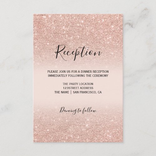 Rose gold glitter blush pink typography reception enclosure card