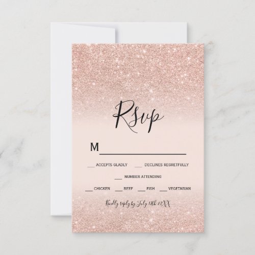 Rose gold glitter blush pink typography rsvp