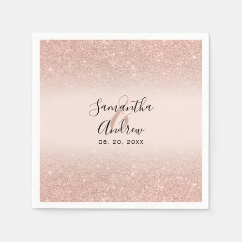 Rose gold glitter blush pink typography wedding napkins