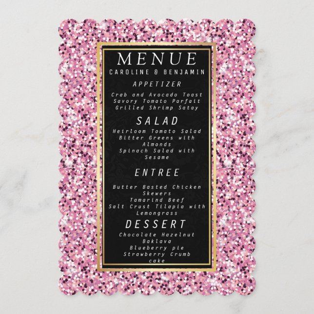 Rose gold glitter blush pink wedding menu (Front)
