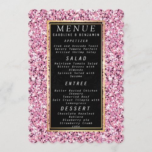 Rose gold glitter blush pink wedding menu