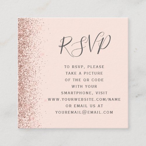 Rose Gold Glitter Blush Pink Wedding QR Code RSVP Enclosure Card