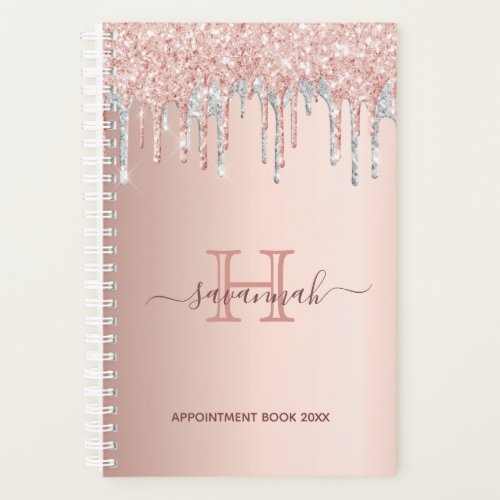 Rose gold glitter blush silver monogram 2024 planner