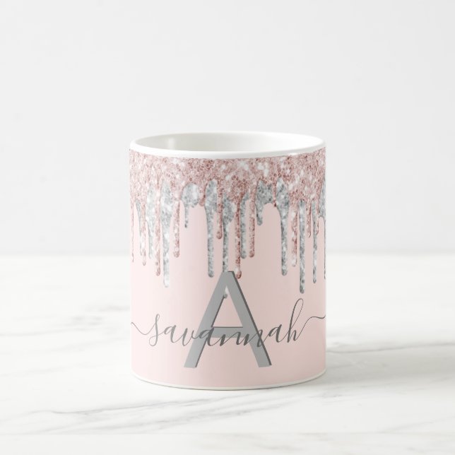 Rose gold glitter blush silver name monogram coffee mug (Center)