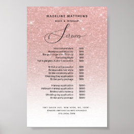 Rose Gold Glitter Blush Sparkle Salon Price List Poster