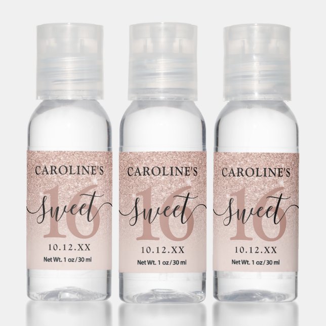 Rose gold glitter blush sparkles ombre sweet 16 hand sanitizer (Set)