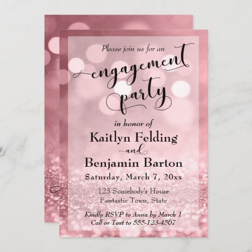 Rose Gold Glitter Bokeh Engagement Party Invitation
