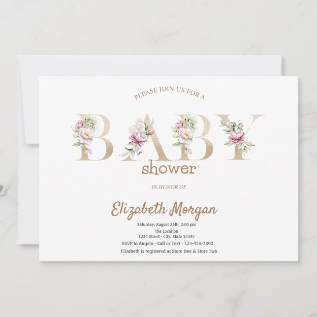 Rose Gold Glitter Bokeh Floral Baby Shower Invitation (Front)
