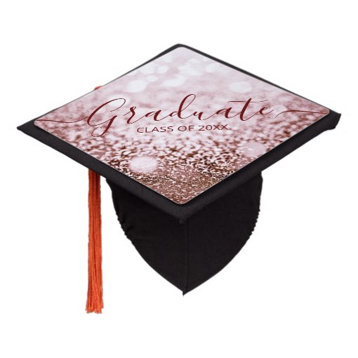 Rose Gold Glitter Bokeh Graduation Cap Topper | Zazzle