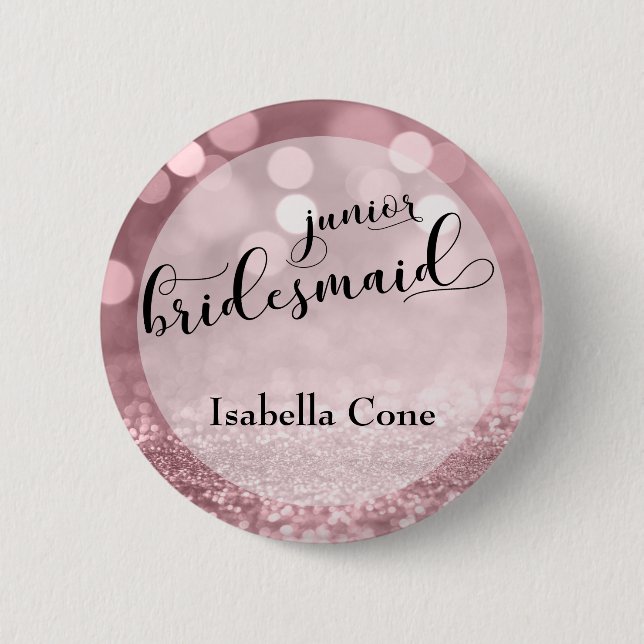 Rose Gold Glitter Bokeh & Junior Bridesmaid Button (Front)