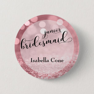 Rose Gold Glitter Bokeh & Junior Bridesmaid Button