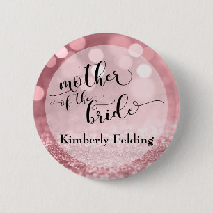 Rose Gold Glitter Bokeh Mother of the Bride Pinback Button