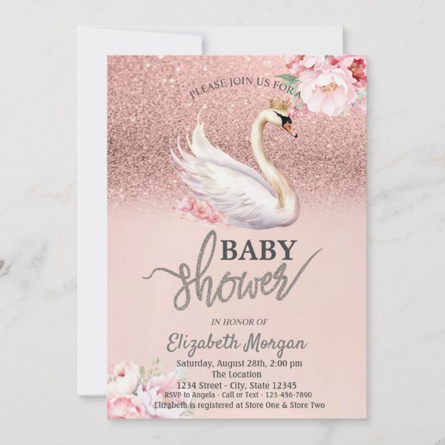 Rose Gold Glitter Bokeh, Pancakes  Baby Shower Invitation (Front)