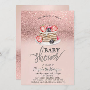 Rose Gold Glitter Bokeh, Pancakes Baby Shower Invitation