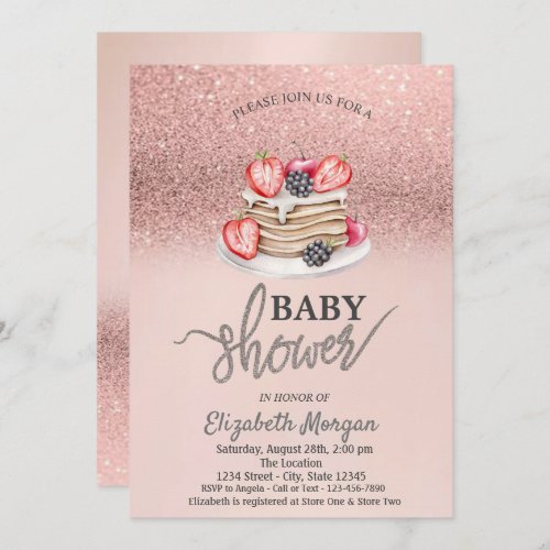 Rose Gold Glitter Bokeh Pancakes  Baby Shower Invitation