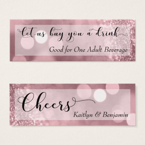 Rose Gold Glitter Bokeh Script Mini Drink Ticket