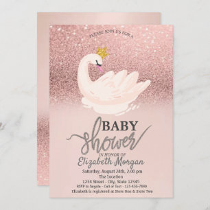 Rose Gold Glitter Bokeh,Swan Baby Shower Invitation