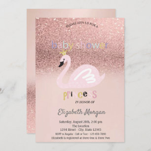 Rose Gold Glitter Bokeh,Swan Baby Shower Invitation