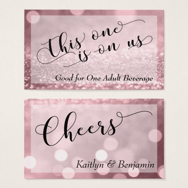Rose Gold Glitter Bokeh Typography Drink Ticket 2 (Front & Back)