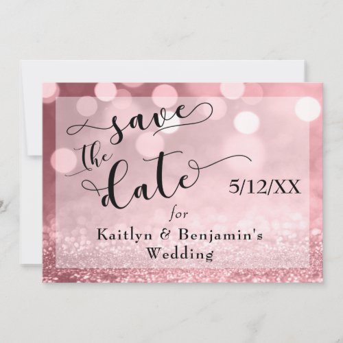 Rose Gold Glitter Bokeh  Typography Save the Date