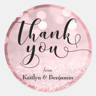 Rose Gold Glitter Bokeh & Typography Thank You 2 Classic Round Sticker