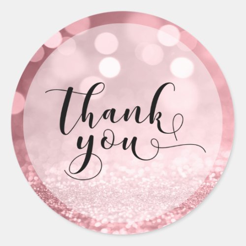 Rose Gold Glitter Bokeh  Typography Thank You 4 Classic Round Sticker