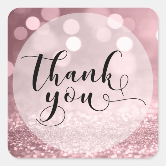 Rose Gold Glitter Bokeh & Typography Thank You 5 Square Sticker