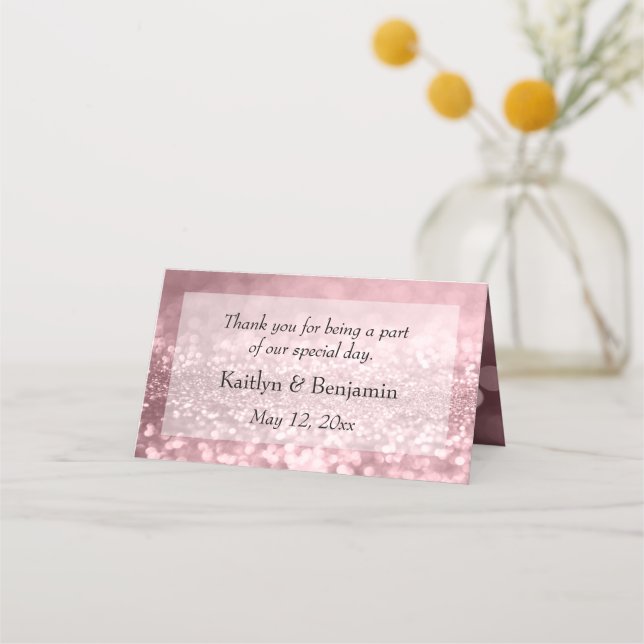 Rose Gold Glitter Bokeh & Typography v2 Place Card (Back)