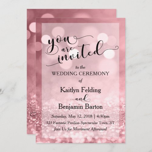 Rose Gold Glitter Bokeh Wedding You Are Invited Invitation