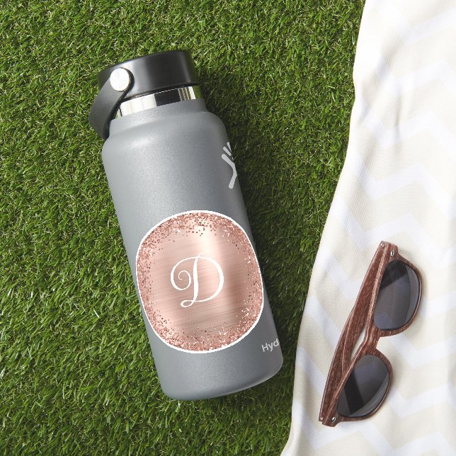 Rose Gold Glitter Border and Foil Circle Monogram Sticker (HydroFlask Insitu)