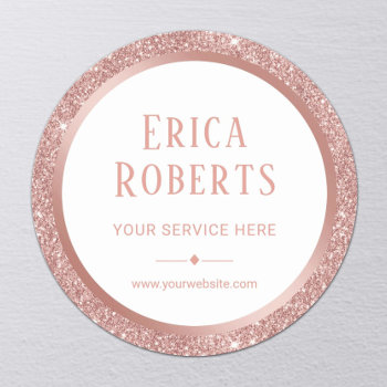 Rose Gold Glitter Border Beauty Salon Promotional Classic Round Sticker by cardfactory at Zazzle