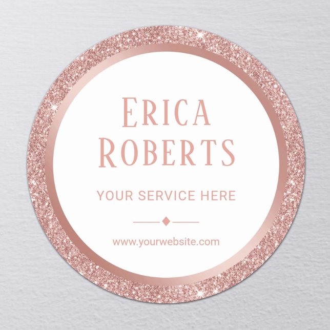 Rose Gold Glitter Border Beauty Salon Promotional Classic Round Sticker (Creator Uploaded)
