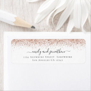 Rose Gold Glitter Border Return Name Address Label