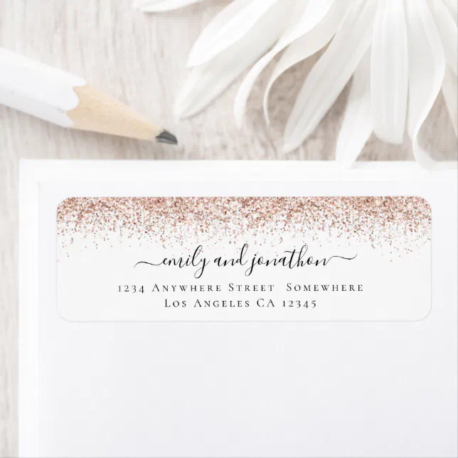 Rose Gold Glitter Border Return Name Address Label | Zazzle