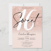 Rose gold glitter border script photo Sweet 16 Invitation (Front)