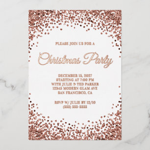 Rose Gold Glitter Border White Christmas Party Foil Invitation